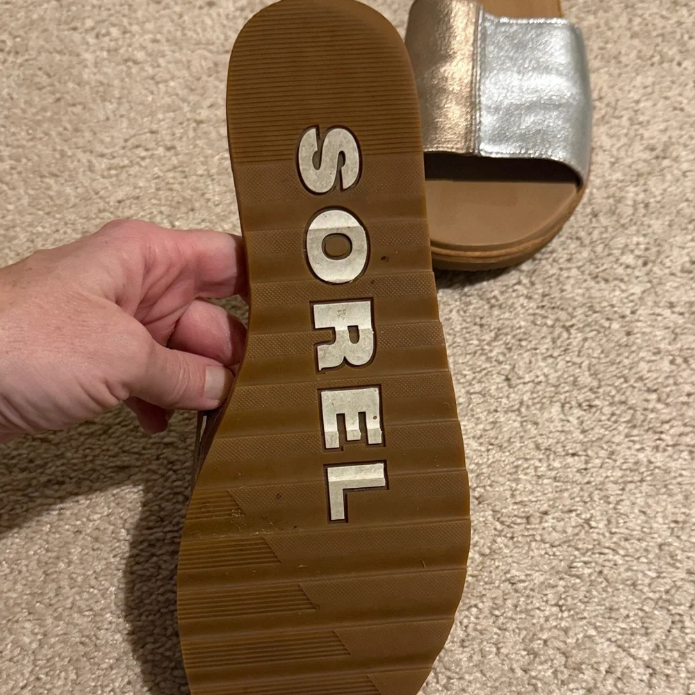 Sorel Metallic Silver and Gold Slide Sandals - Picture 2 of 4